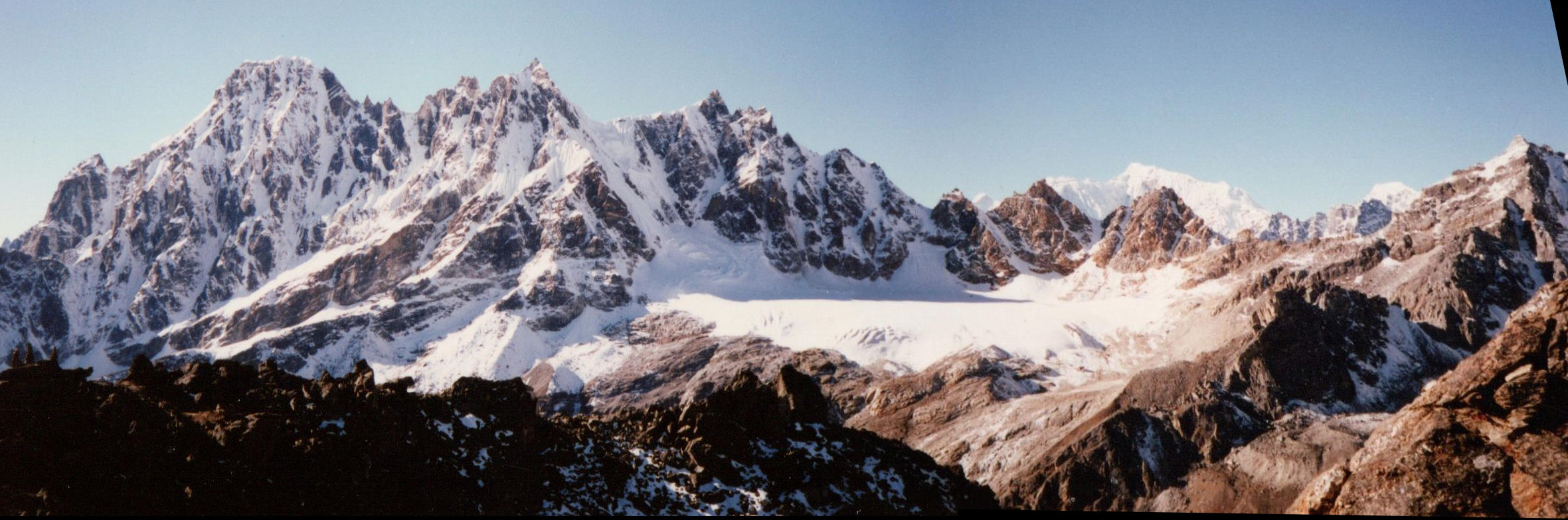 Peaks above Gokyo Lake and Renjo La after snowstorm