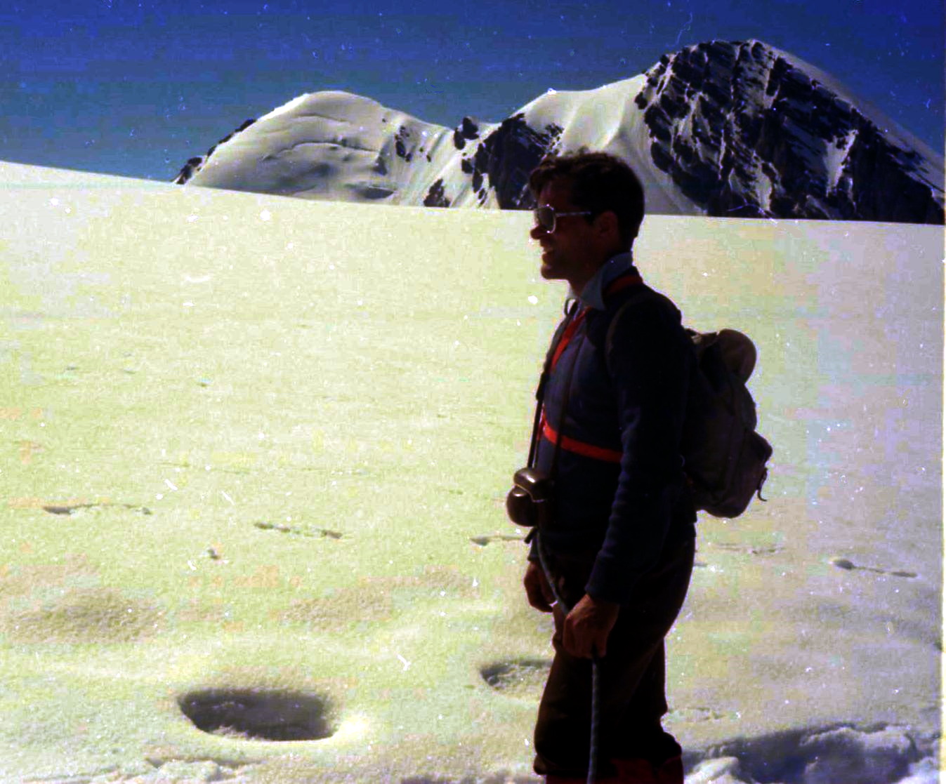 On ascent of Rinderhorn in the Bernese Oberland region of the Swiss Alps