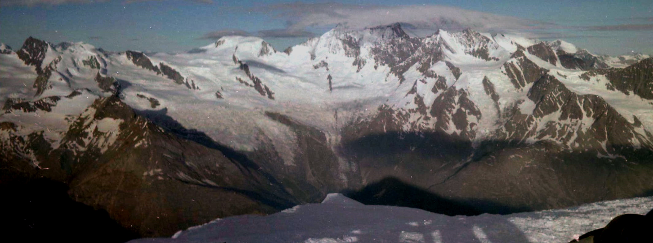 Rimpfischhorn, Alphubel and Taschhorn from Weissmies