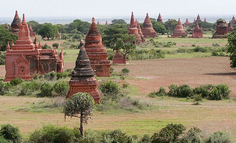 View over the temples of Bagan in central Myanmar / Burma