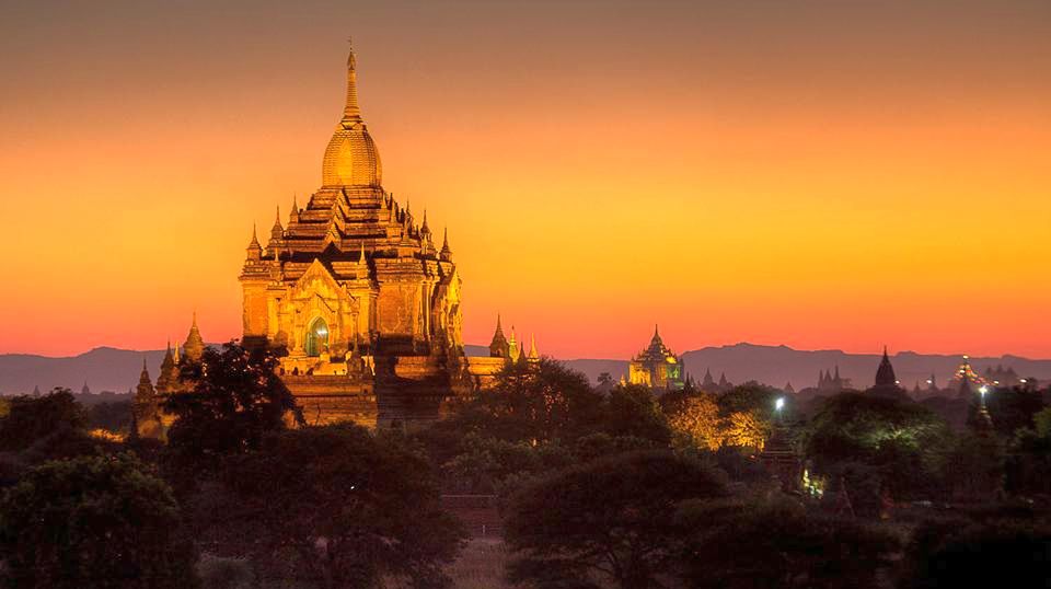 Sunset above Temples at Bagan in central Myanmar / Burma