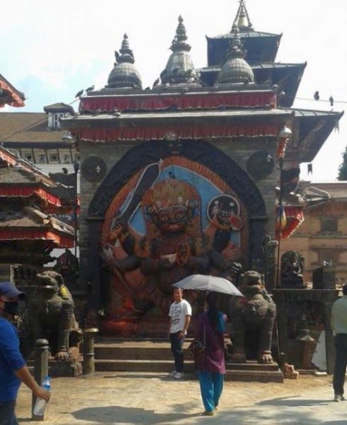 Hindu Effigy ( Swet Bhairadya ) in Durbar Square in Kathmandu