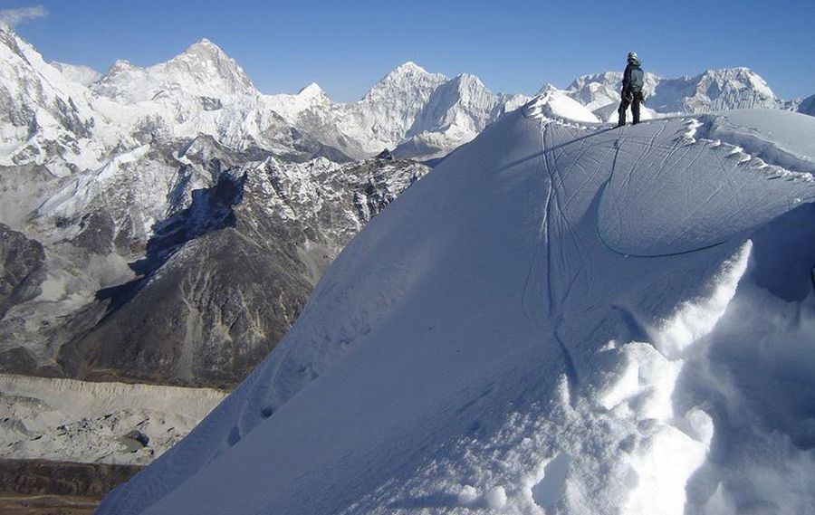 View from Lobuje East Peak in the Khumbu Region of the Nepal Himalaya