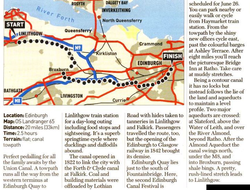 Description of Cycle Ride along Union Canal from Linlithgow to Edinburgh