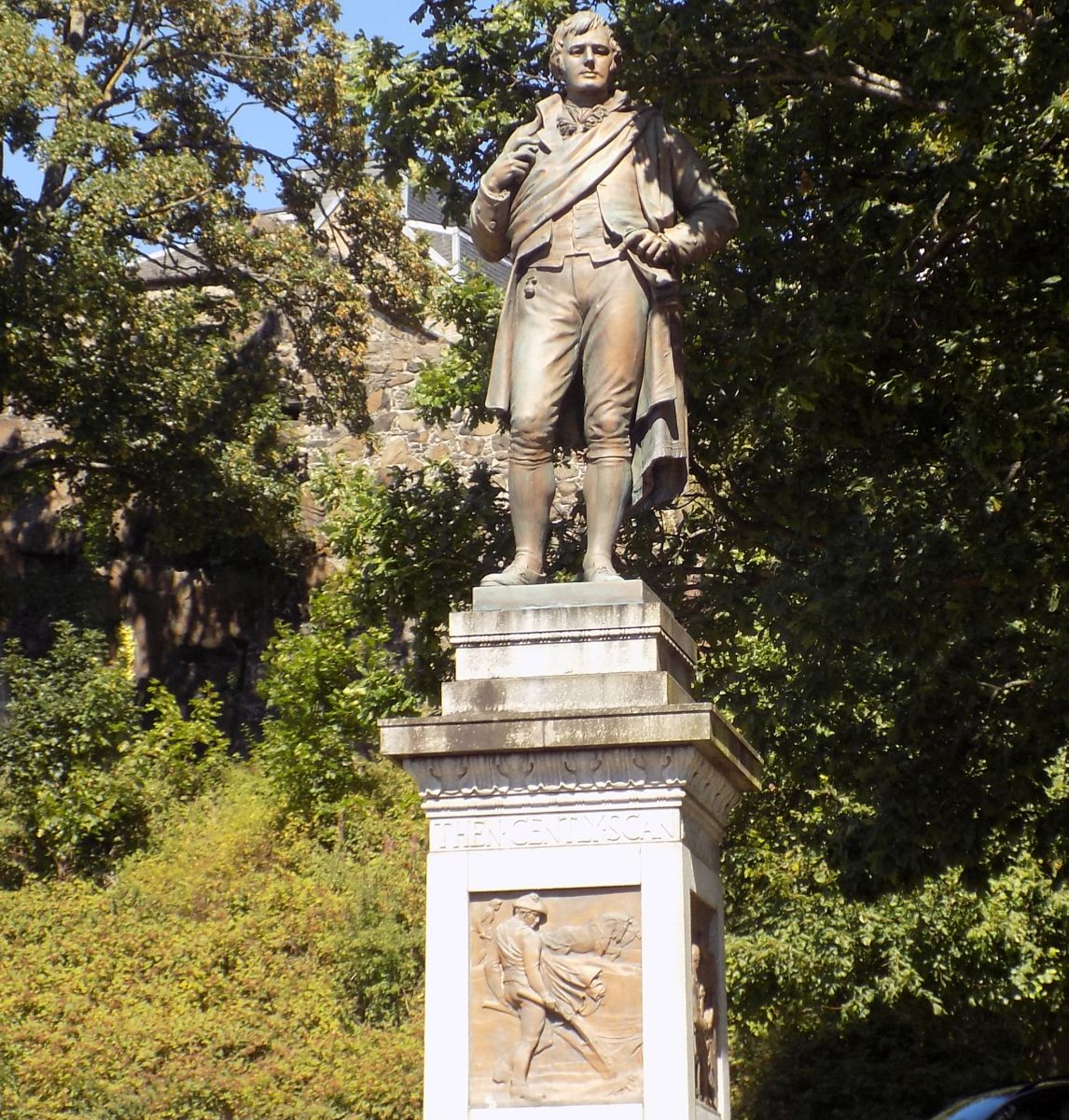 Statue of Robert Burns beneath the Walls of the Old Town of Stirling