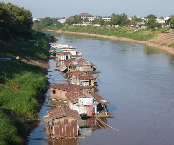 Houseboats on Nan River in Phitsanulok in Northern Thailand