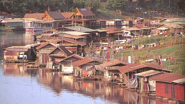 Houseboats on Nan River in Phitsanulok in Northern Thailand